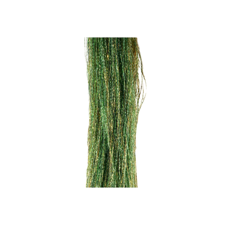 Hareline Polar Flash metallic green fly tying material with gold flecks