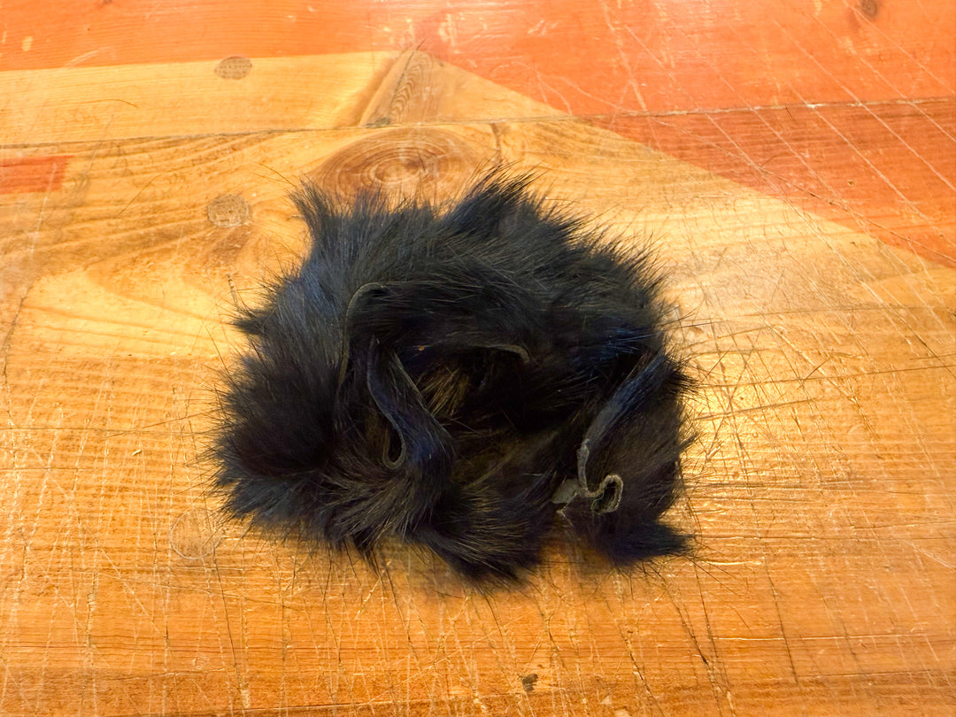 Black rabbit fur strips with subtle blue undertones for flies