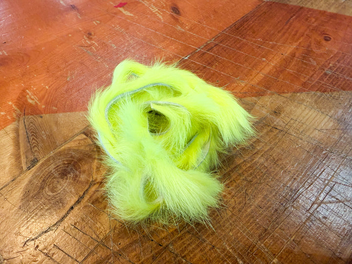Chartreuse neon lime green rabbit fur strips coiled bundle