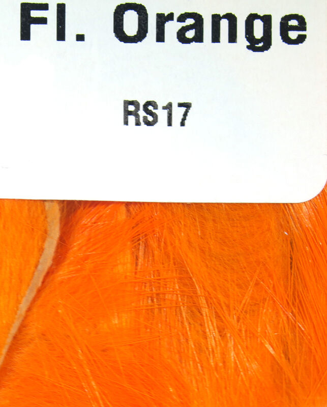 Fluorescent orange rabbit fur strip sample with tag RS17
