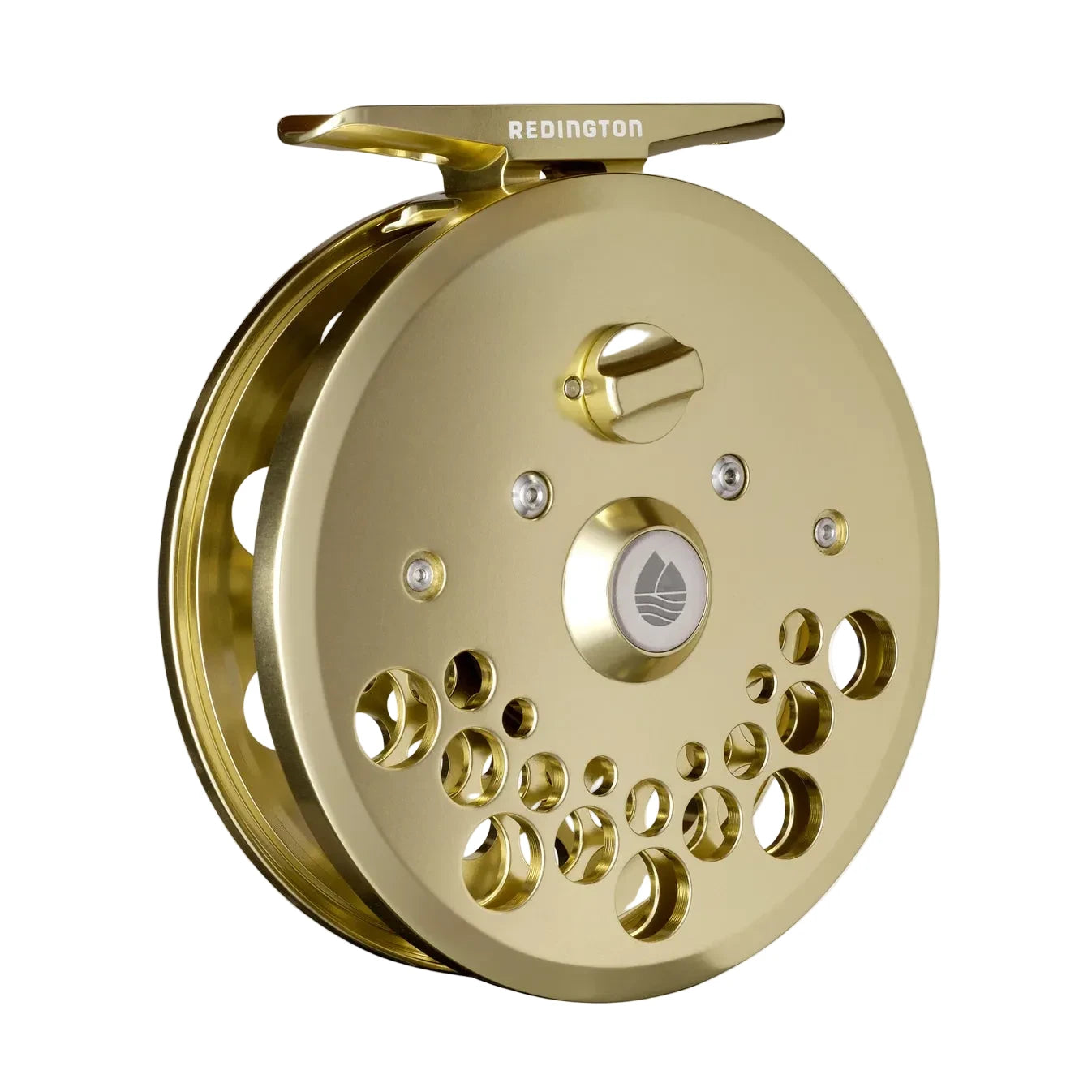 Gold Redington Classic Trout fly reel featuring brushed metallic faceplate