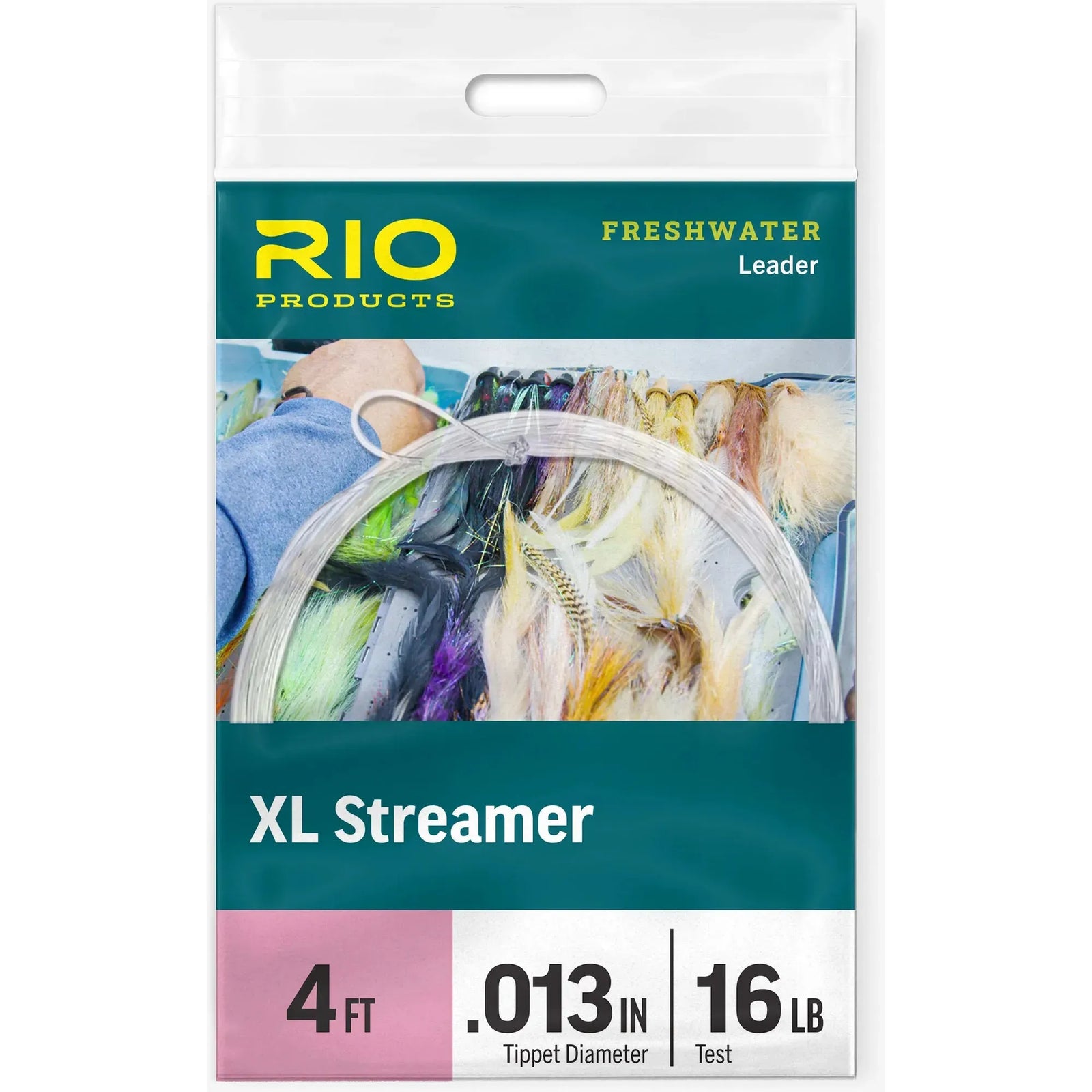 Rio XL Streamer Leader packaging showing 4ft length, .013in tippet, and 16lb test strength