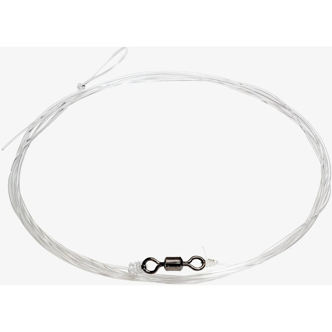 Coiled clear Rio XL Streamer Leader featuring hand-tied loop knot and silver micro swivel