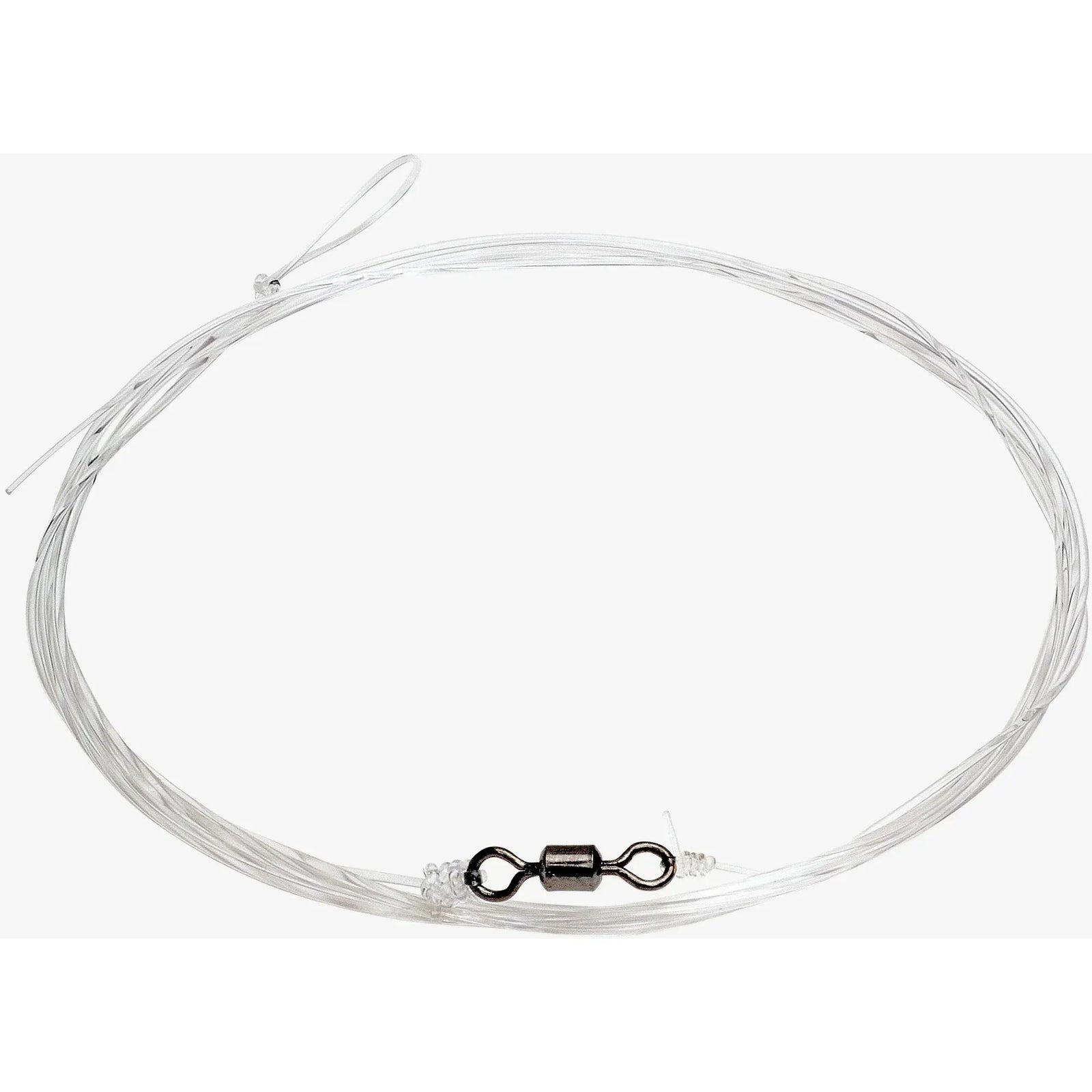 Coiled clear Rio XL Streamer Leader featuring hand-tied loop knot and silver micro swivel