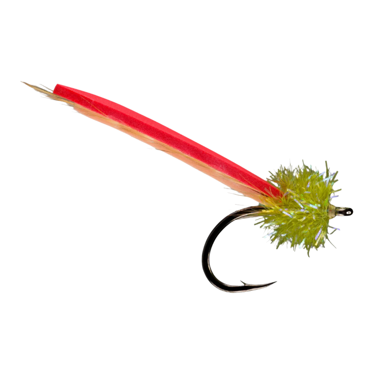 Rio Palolo Worm Olive 1/0 tarpon fly with olive head and red body