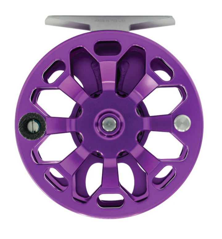 Ross Cimarron fly reel back view revealing internal spool spokes and Made in USA engraving
