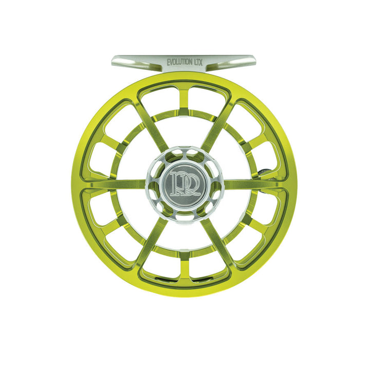 Ross Evolution LTX fly reel in chartreuse with open spool design