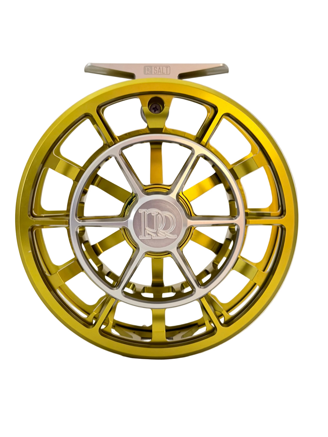 Ross Evolution R Salt chartreuse fly reel with silver drag knob and machined metal frame