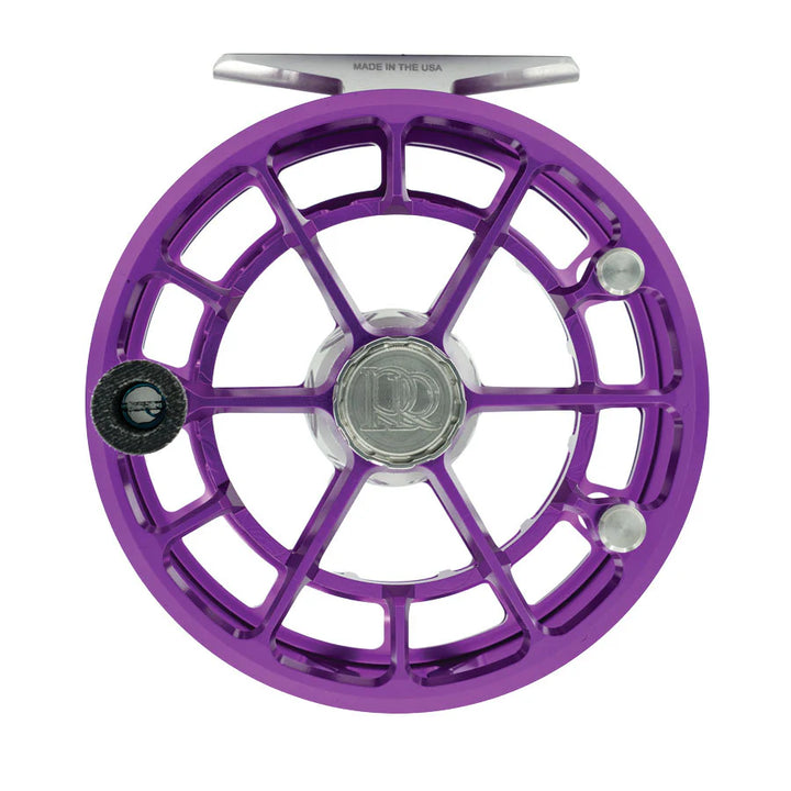 Ross Evolution R Salt fly reel in purple with 16-disc drag system and open-frame spool