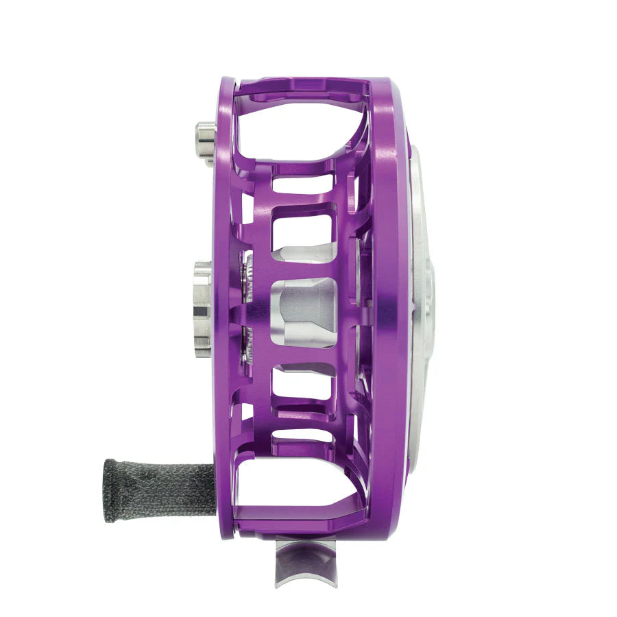 Side view of Ross Evolution R Salt saltwater fly reel showing thick machined aluminum frame