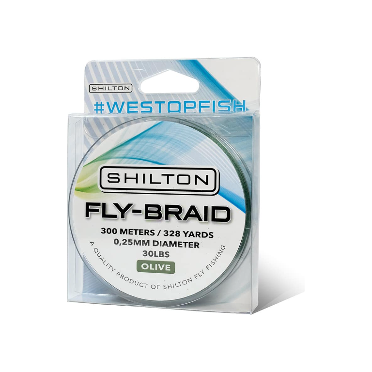 Shilton Fly-Braid 300m olive fly line backing in retail packaging