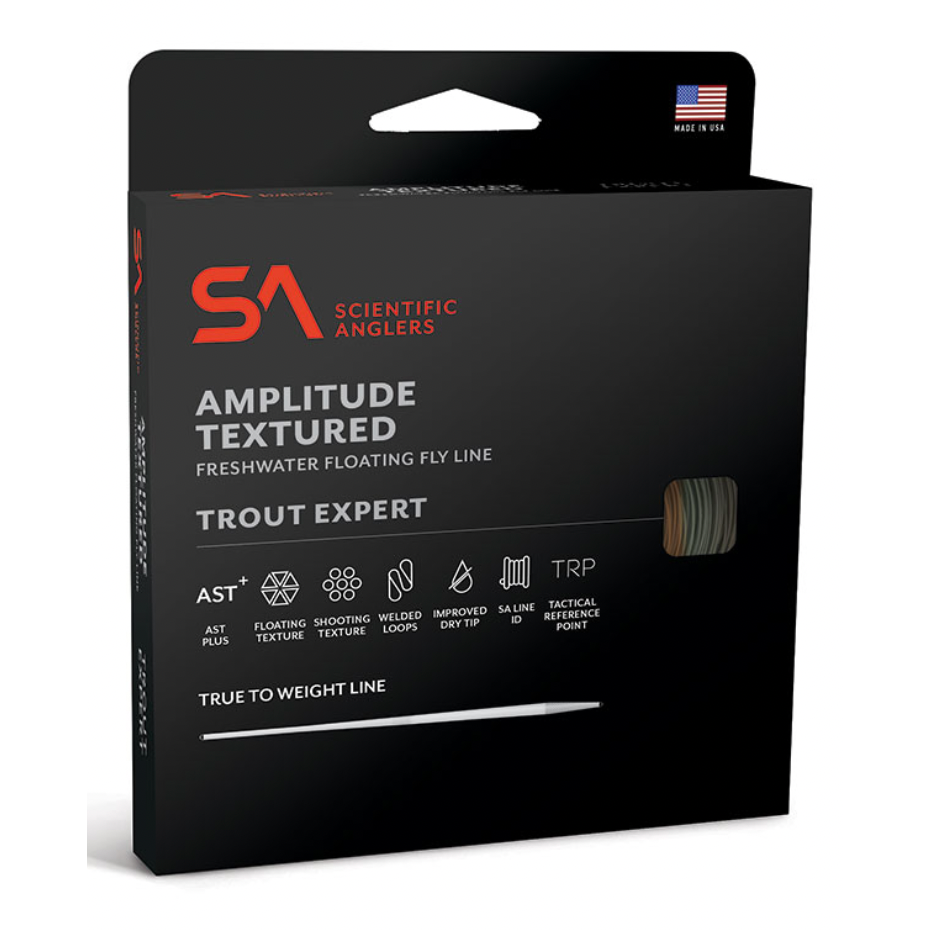 Scientific Anglers Amplitude Textured Trout Expert fly line packaging with AST+ additive and floating texture details