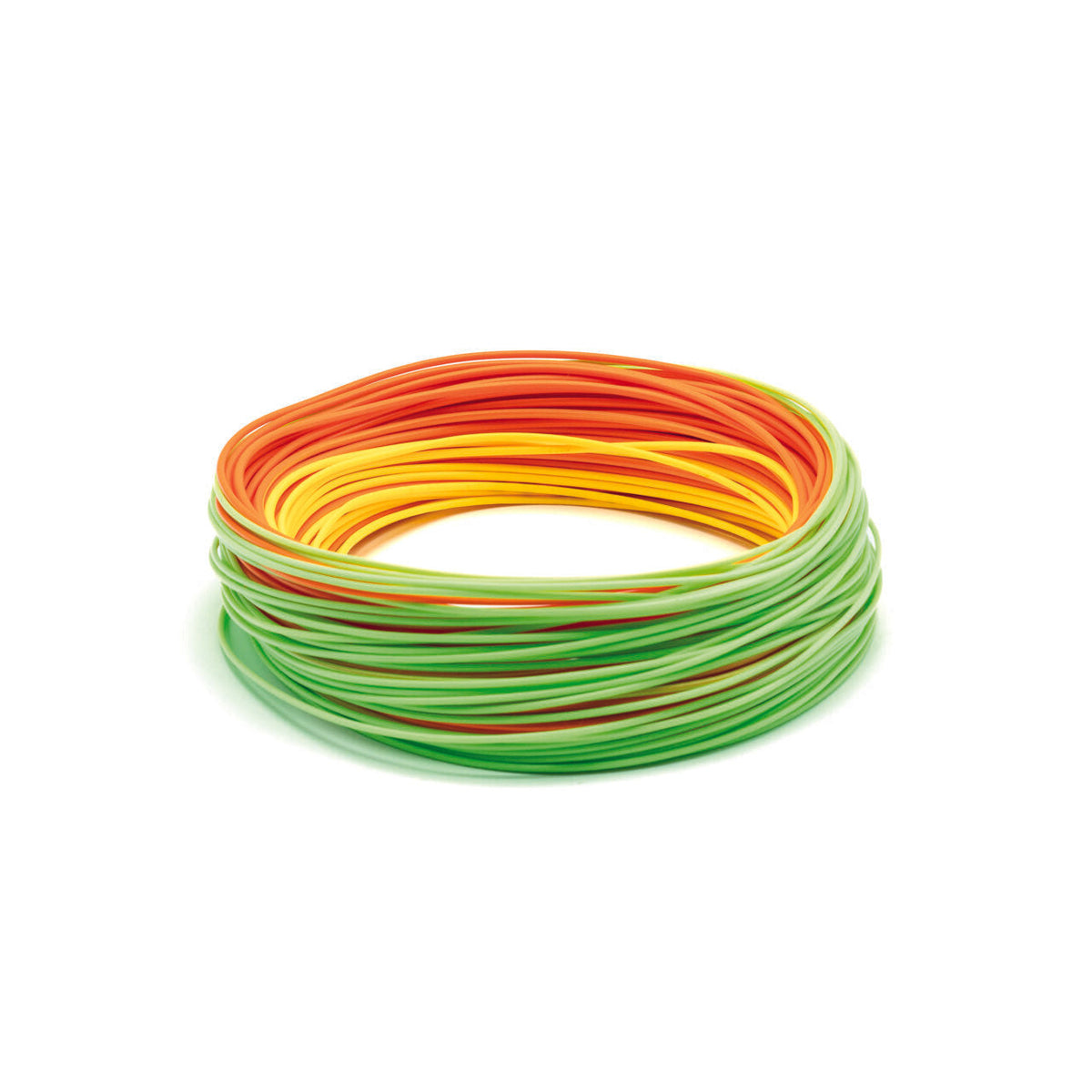 Coiled orange and green Scientific Anglers Amplitude Smooth Infinity fly line