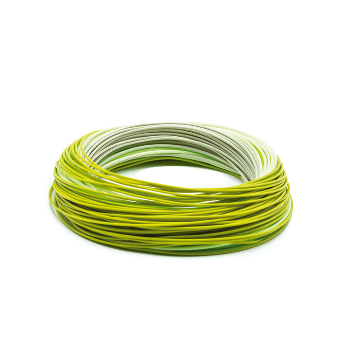 Coiled Scientific Anglers Amplitude Textured trout fly line in moss wet green and willow color variant
