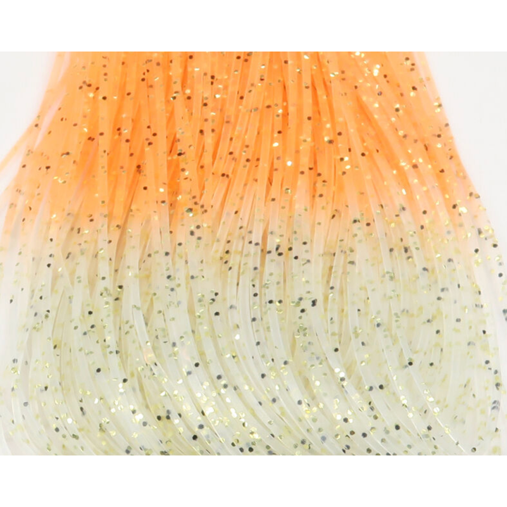 Vibrant orange gradient Shrimpy Crabby Legs fly tying material with gold and black glitter
