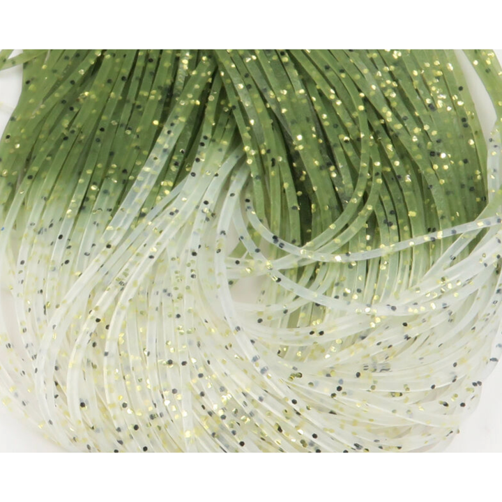 Olive green gradient Shrimpy Crabby Legs fly tying material with gold and black glitter