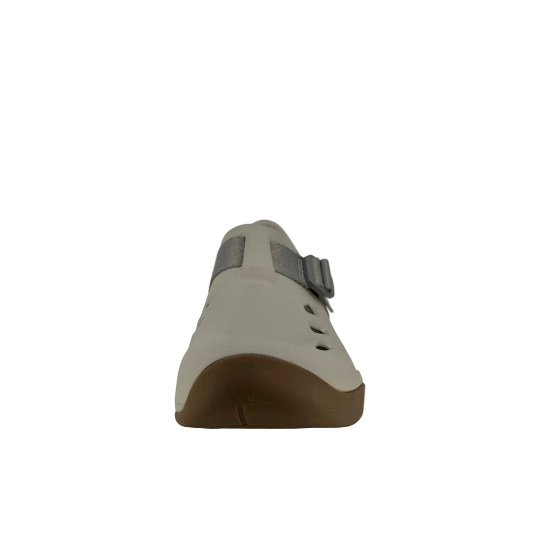 Simms Drifter Lunar Gray clog rear view with adjustable heel strap