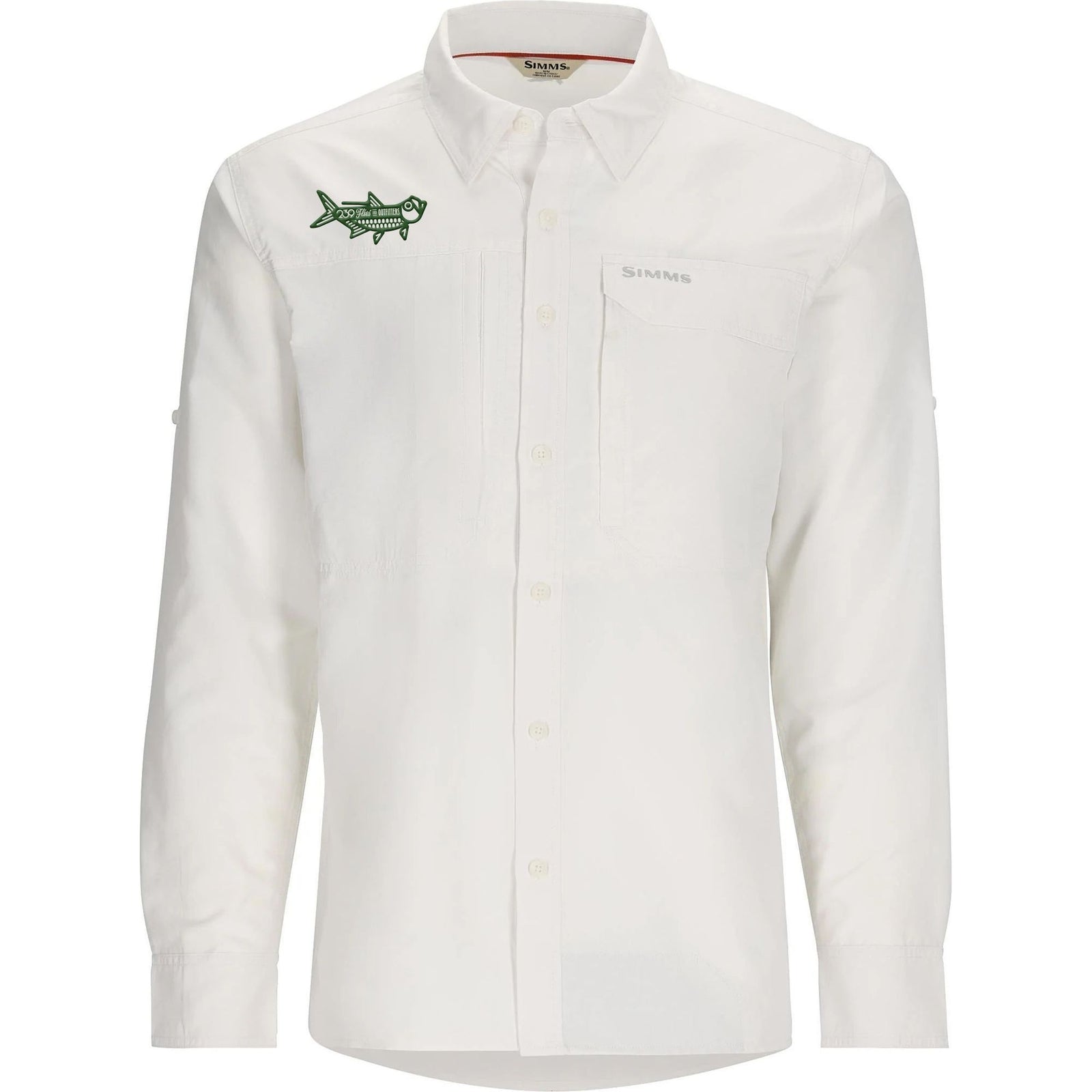 Simms Guide Shirt white with 239Flies Tarpon embroidered logo and zippered pockets