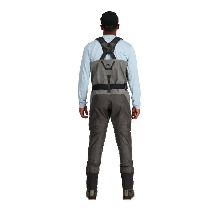 Simms Confluence Stockingfoot Waders back view with X-back suspenders