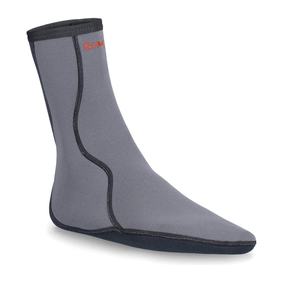 Simms Steel Neoprene Wading Socks in gray with anatomical fit and reinforced heel