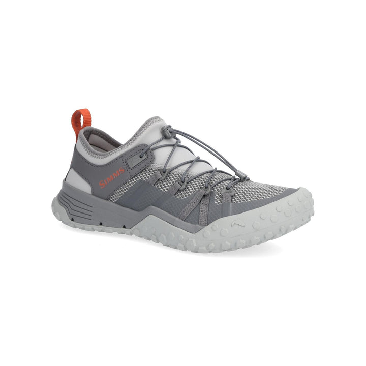 Simms Pursuit Steel wading shoe side profile with mesh upper and orange logo