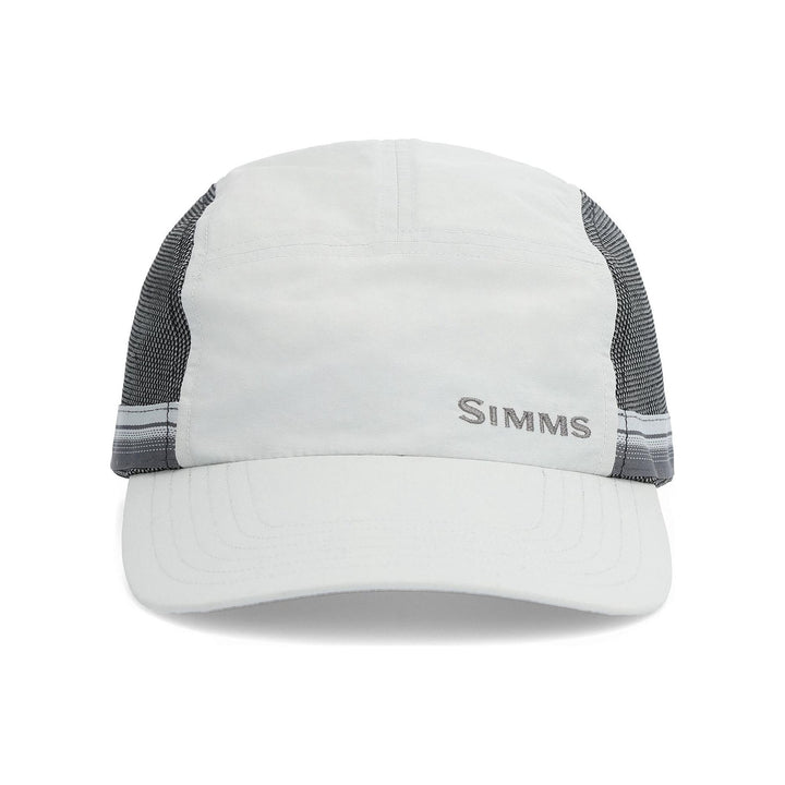 Simms Superlight Flats Cap Sterling front view with embroidered logo and long bill for glare reduction