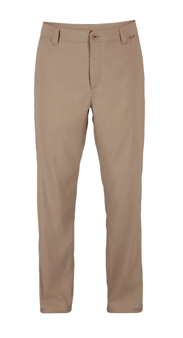 Tan Simms Superlight Pants front view with button fly and belt loops