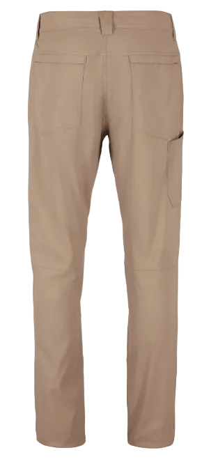 Back view of tan Simms Superlight Pants showing zippered cargo pocket
