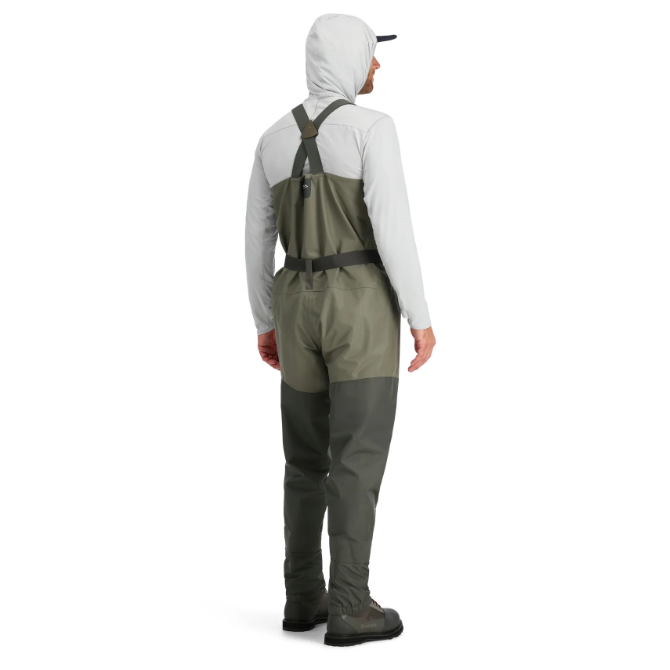 Simms Tributary waders X-back suspender and waist adjustment detail