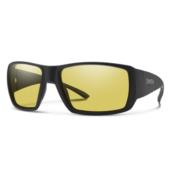 Smith Guide's Choice XL sunglasses in matte black with ChromaPop low light yellow polarized lenses