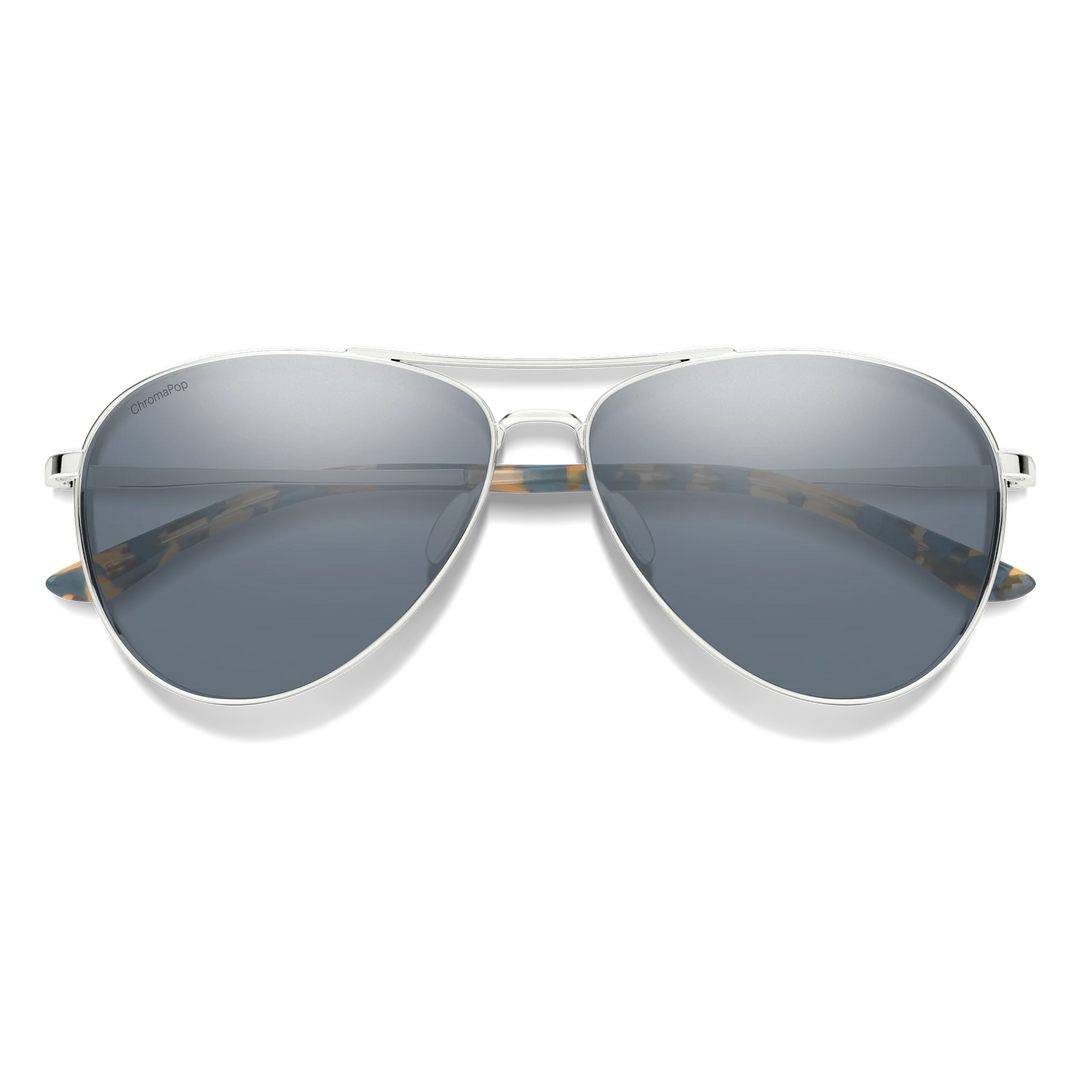 Smith Langley 2 silver aviator sunglasses with ChromaPop polarized slate lenses