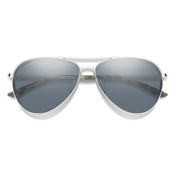 Smith Langley 2 silver aviator sunglasses with ChromaPop polarized slate lenses