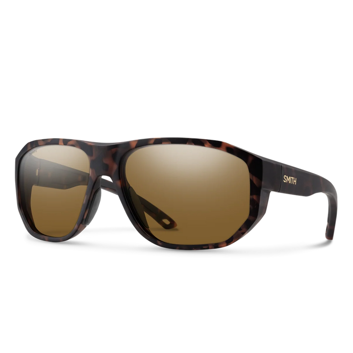 Smith Outrigger sunglasses front view showing matte tortoise frame and gold Smith logo