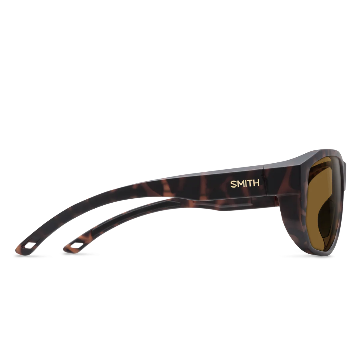 Smith Outrigger matte tortoise sunglasses side view with ChromaPop brown polarized lenses