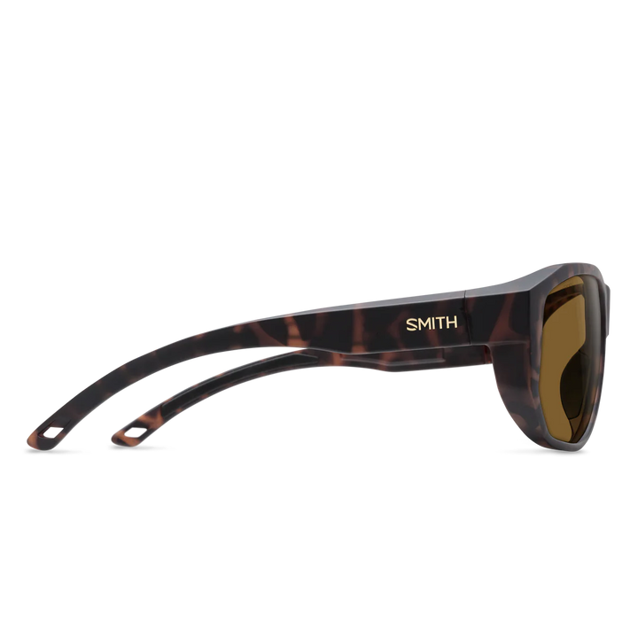 Smith Outrigger matte tortoise sunglasses side view with ChromaPop brown polarized lenses