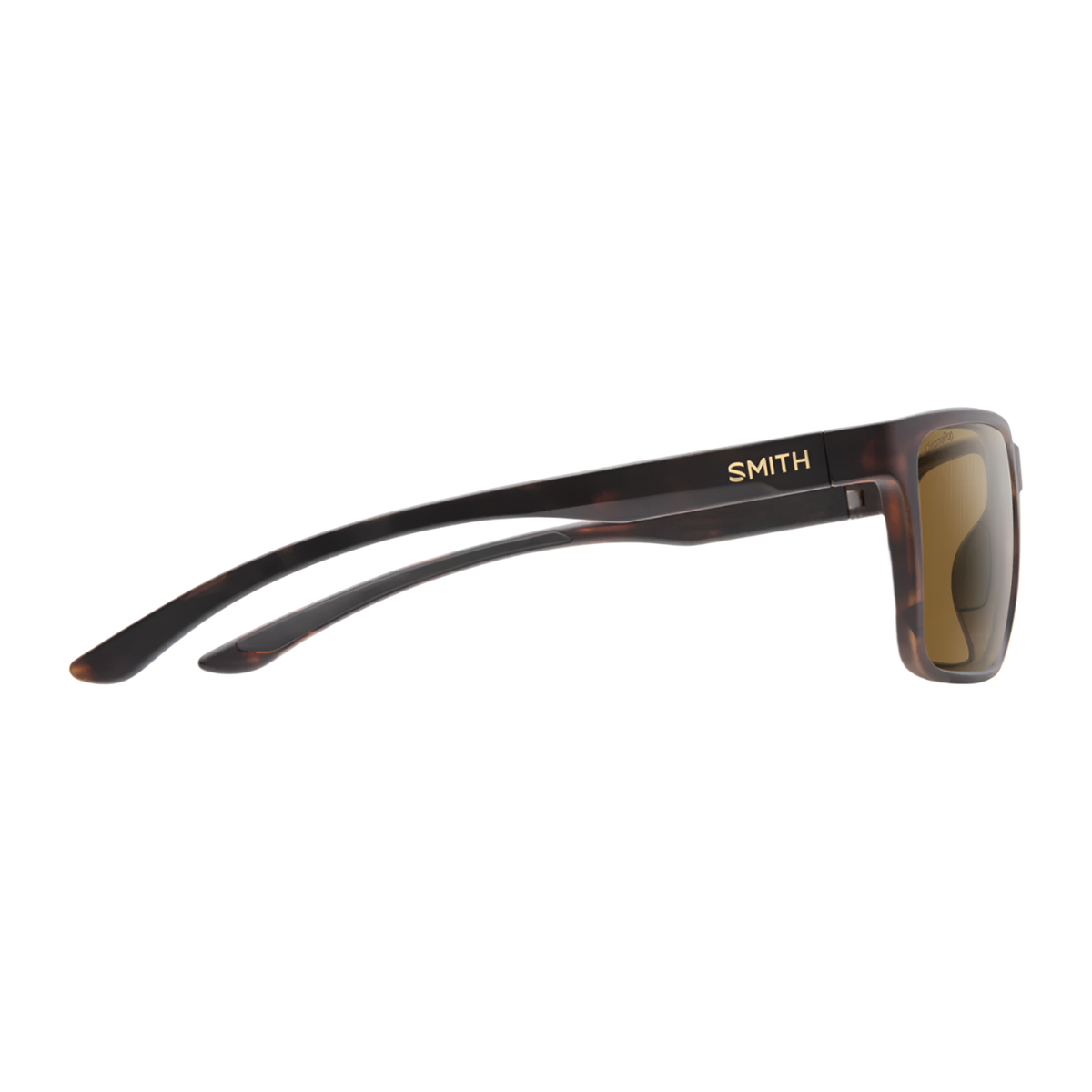 Smith Riptide matte tortoise sunglasses side view with gold temple branding
