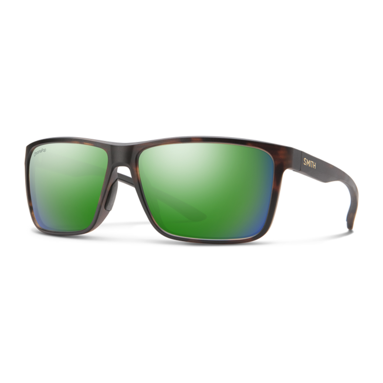 Smith Riptide matte tortoise sunglasses with ChromaPop green mirror polarized lenses