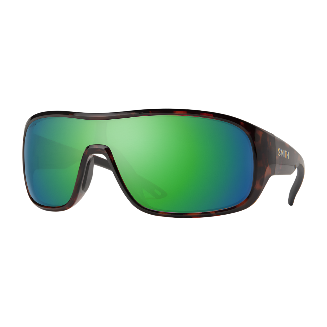 Front view of Smith Spinner wrap shield sunglasses in tortoise shell