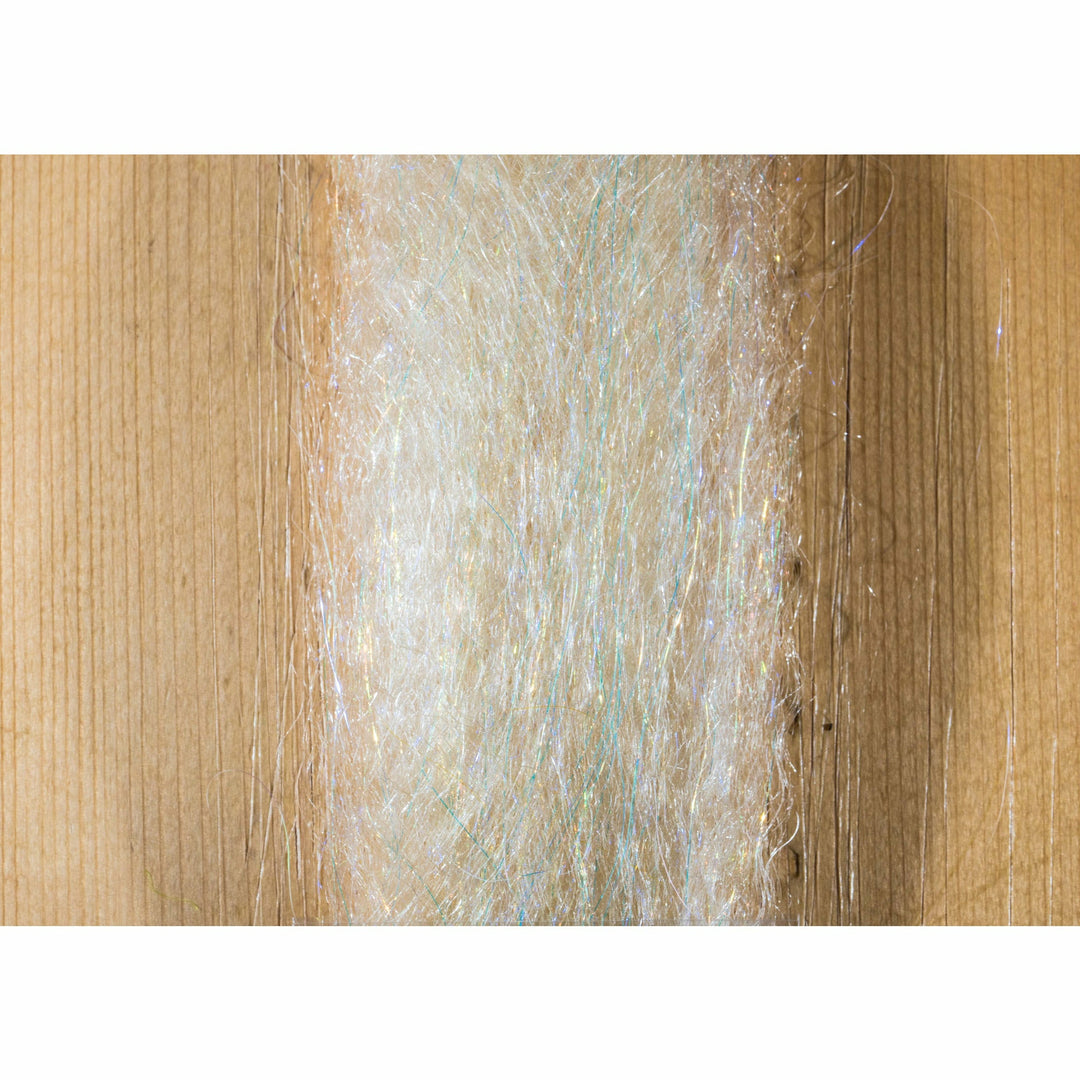 Iridescent white fly tying material with blue and silver flash for baitfish