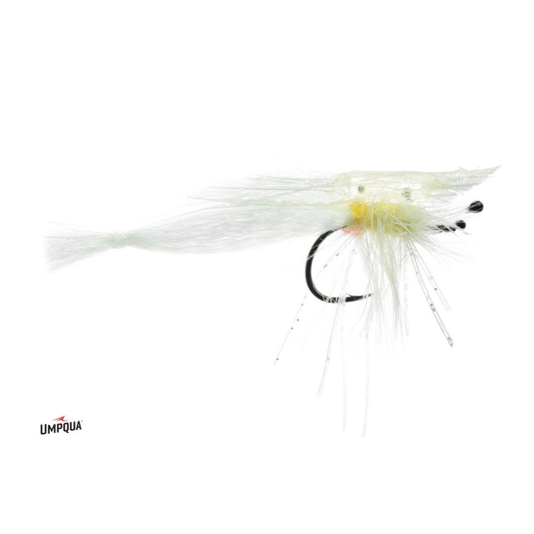 White Supreme Hair Rattle Shrimp fly with yellow thorax and rattle for tarpon