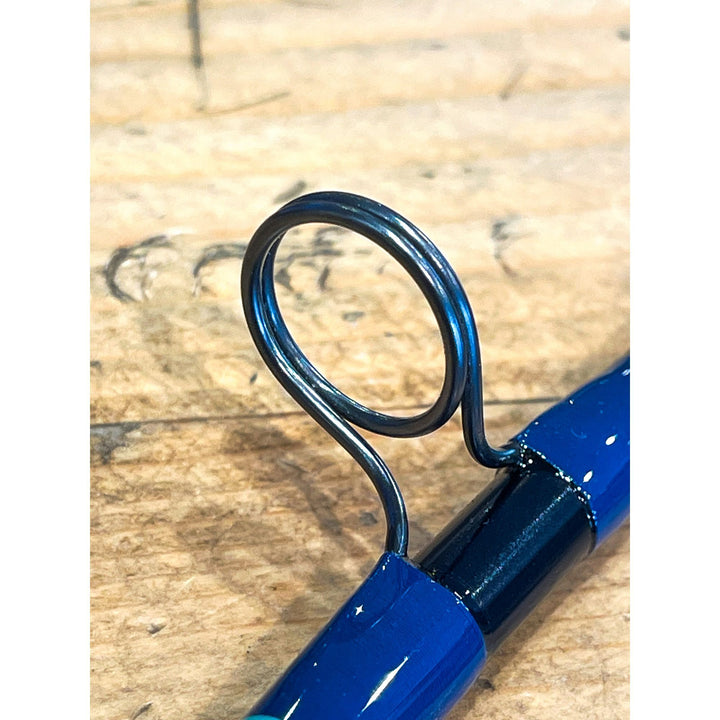 Thomas &amp; Thomas Sextant fly rod tip detail with metallic blue blank and gunmetal guide