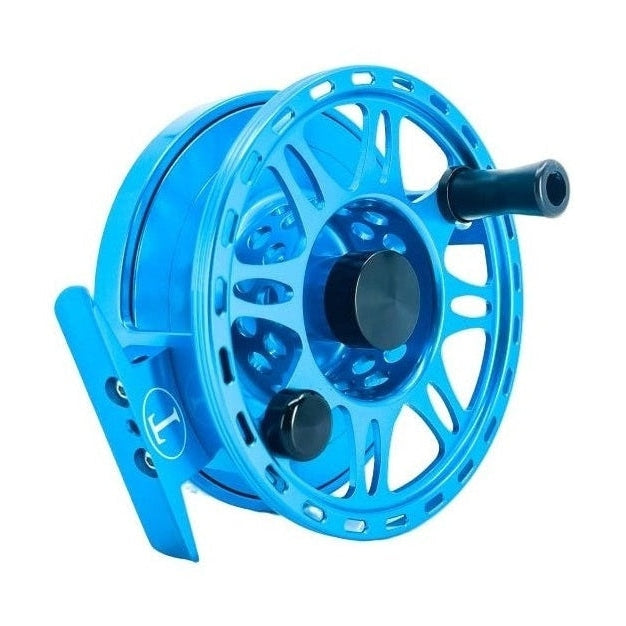 Tibor Everglades Aqua fly fishing reel side profile with large arbor and anodized finish
