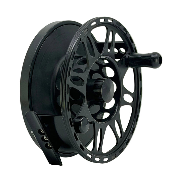 Tibor Pacific matte black fly reel side profile large arbor spool