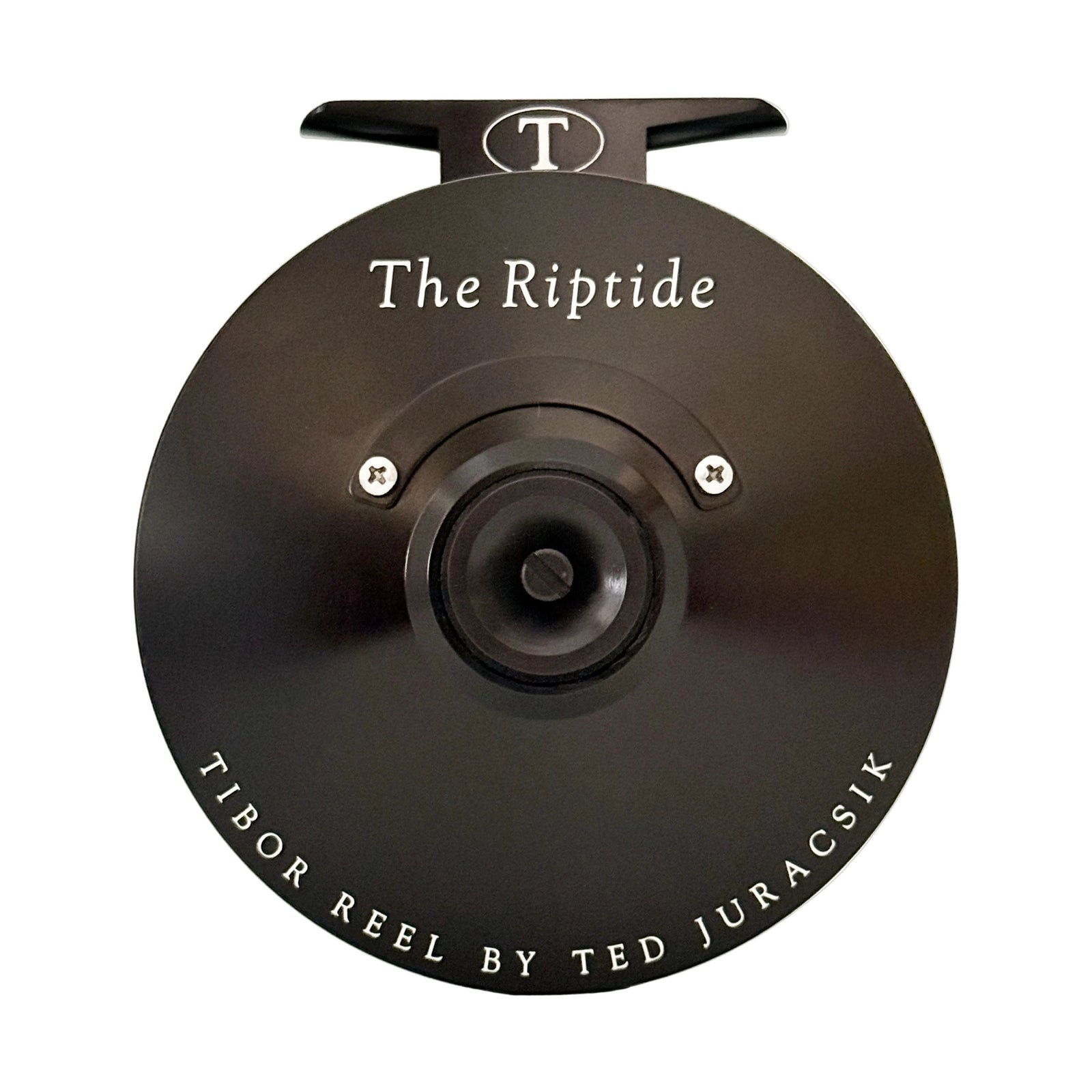 Tibor Riptide side plate detail showing 'The Riptide' text and Ted JuracsiK signature
