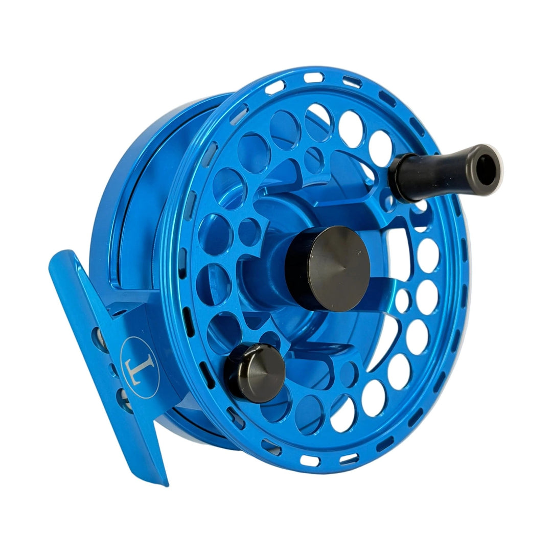 Side view of Tibor Riptide Gen 4 open-frame spool and black handle