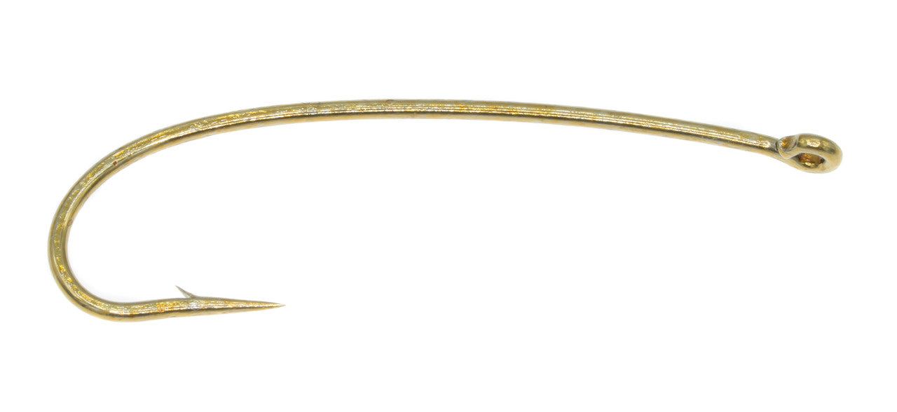 Gold TMC200R straight eye nymph hook with organic bend and semi-dropped point