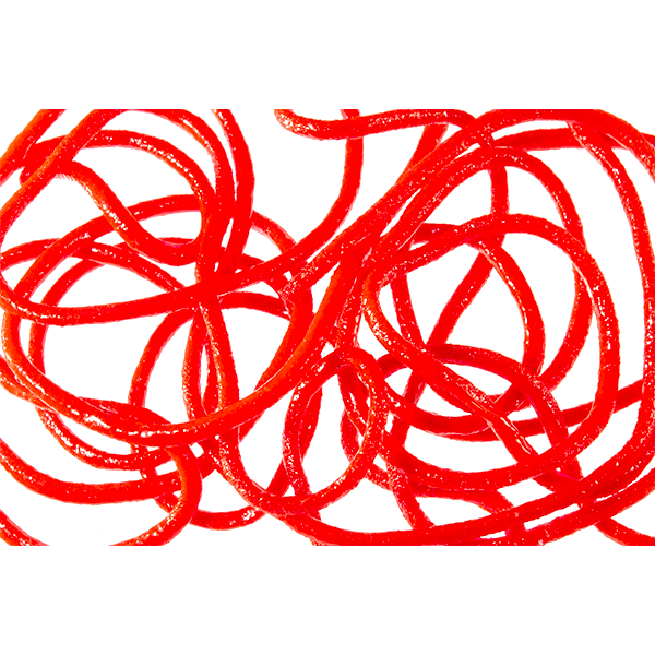 Bright red rubbery fly tying material tubes