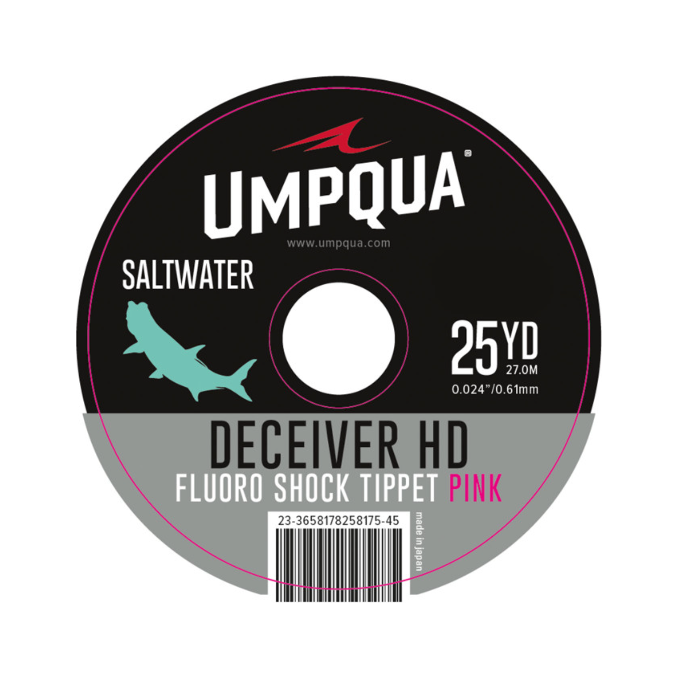 Umpqua Deceiver HD Saltwater Fluoro Shock Tippet Pink label on black spool
