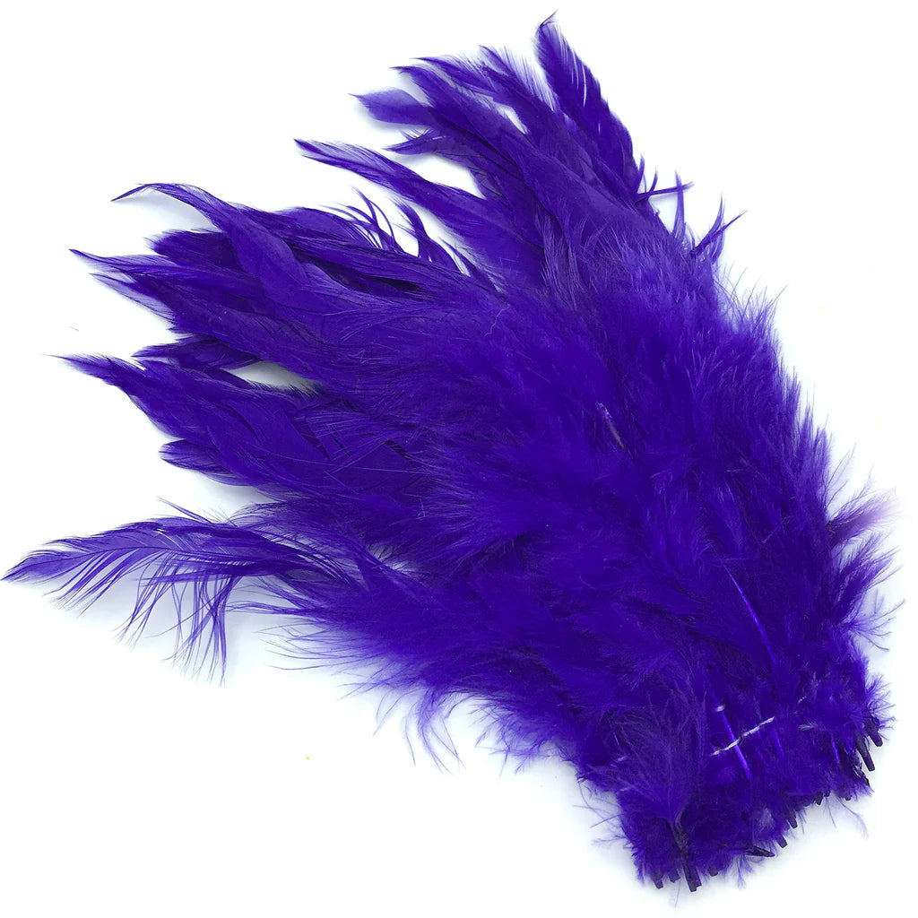 Violet UV2 Strung Schlappen fly tying feathers with soft underfluff and spiky guards