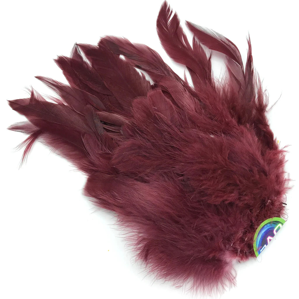 Deep burgundy UV2 Strung Schlappen fly tying feathers with fluffy underfur
